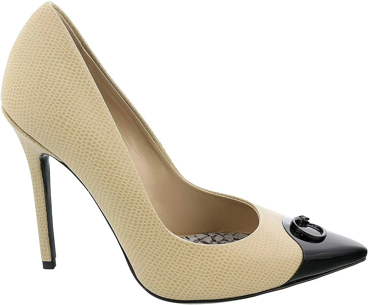 ROBERTO CAVALLI Class Beige/Black Leather Classic High Heel Pump Shoes- for Womens