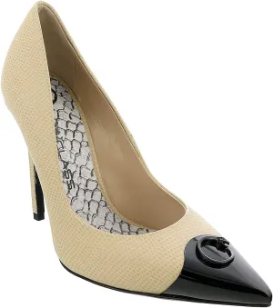 ROBERTO CAVALLI Class Beige/Black Leather Classic High Heel Pump Shoes- for Womens
