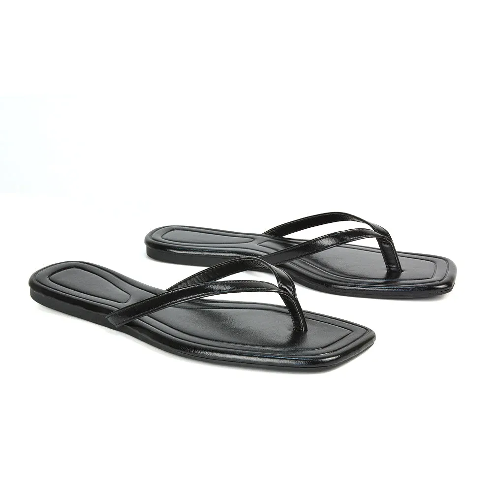 Rosie Flip Flop Square Toe Slip On Summer Flat Sandal Slides in Gold