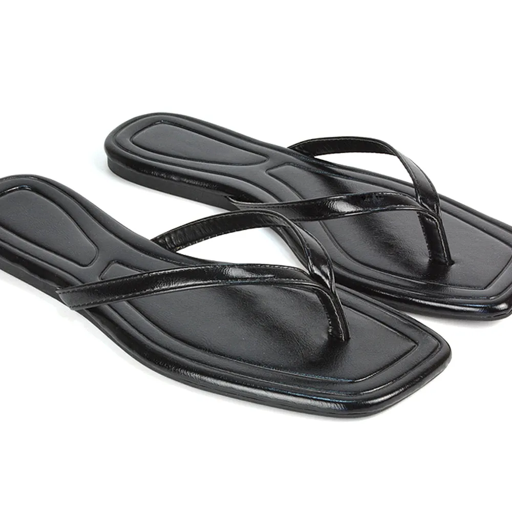 Rosie Flip Flop Square Toe Slip On Summer Flat Sandal Slides in Gold