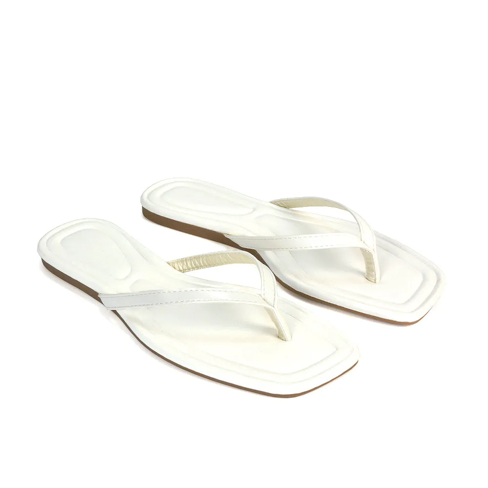 Rosie Flip Flop Square Toe Slip On Summer Flat Sandal Slides in Gold