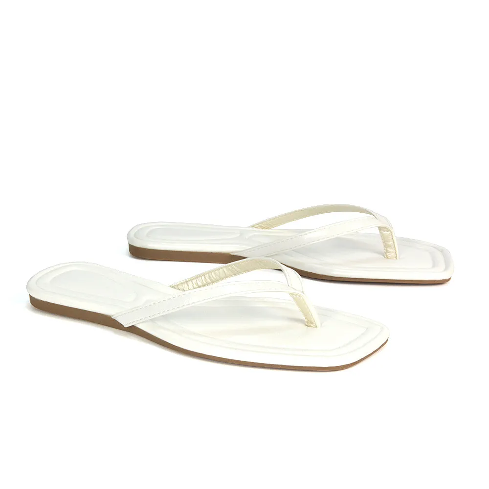 Rosie Flip Flop Square Toe Slip On Summer Flat Sandal Slides in Gold