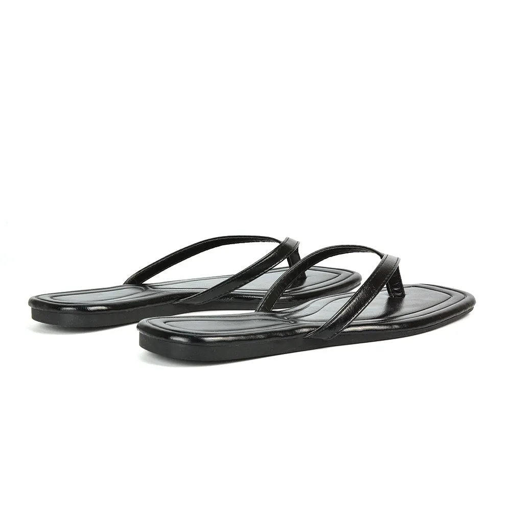 Rosie Flip Flop Square Toe Slip On Summer Flat Sandal Slides in Gold