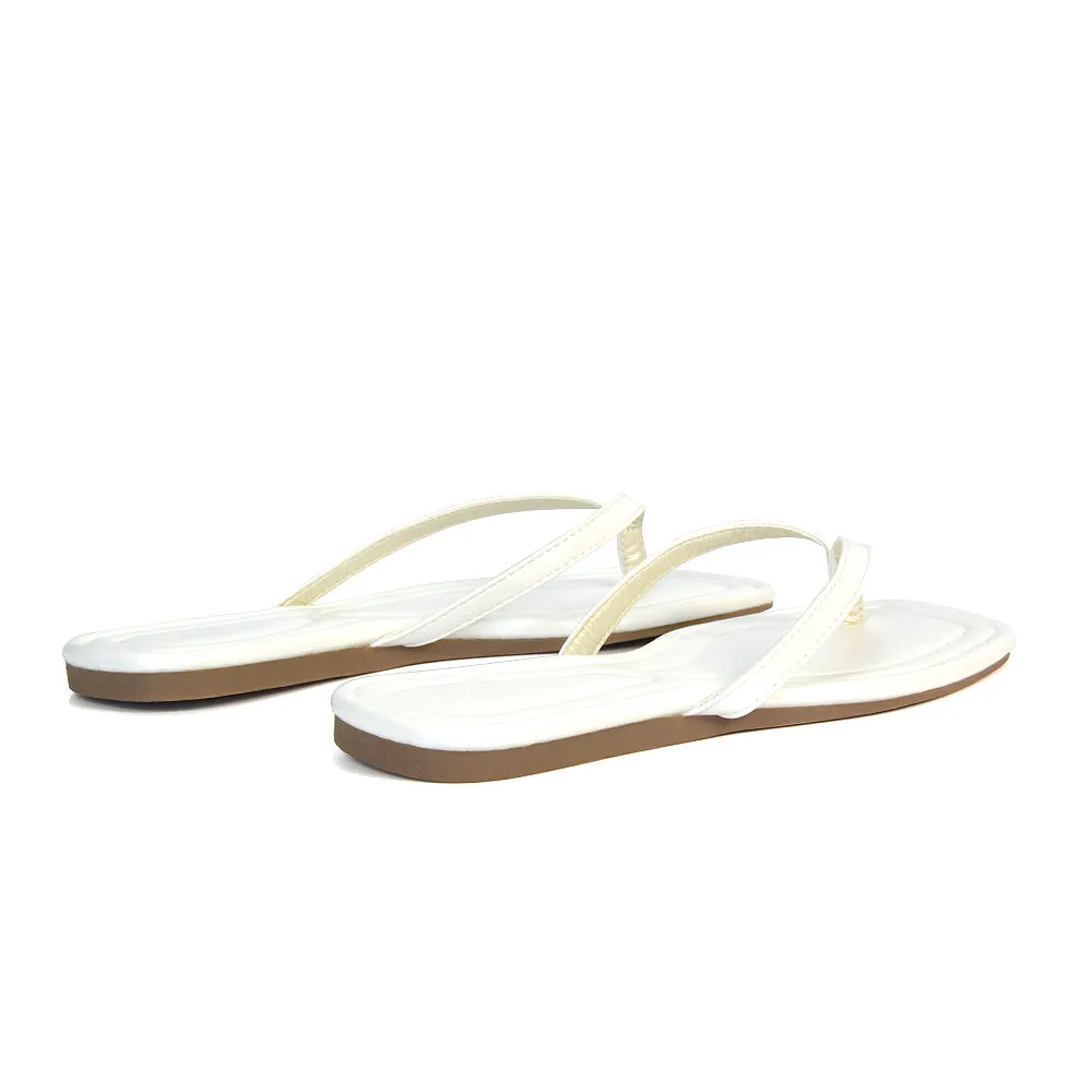 Rosie Flip Flop Square Toe Slip On Summer Flat Sandal Slides in Gold