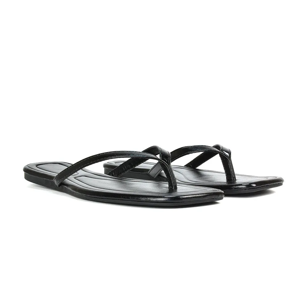 Rosie Flip Flop Square Toe Slip On Summer Flat Sandal Slides in Gold