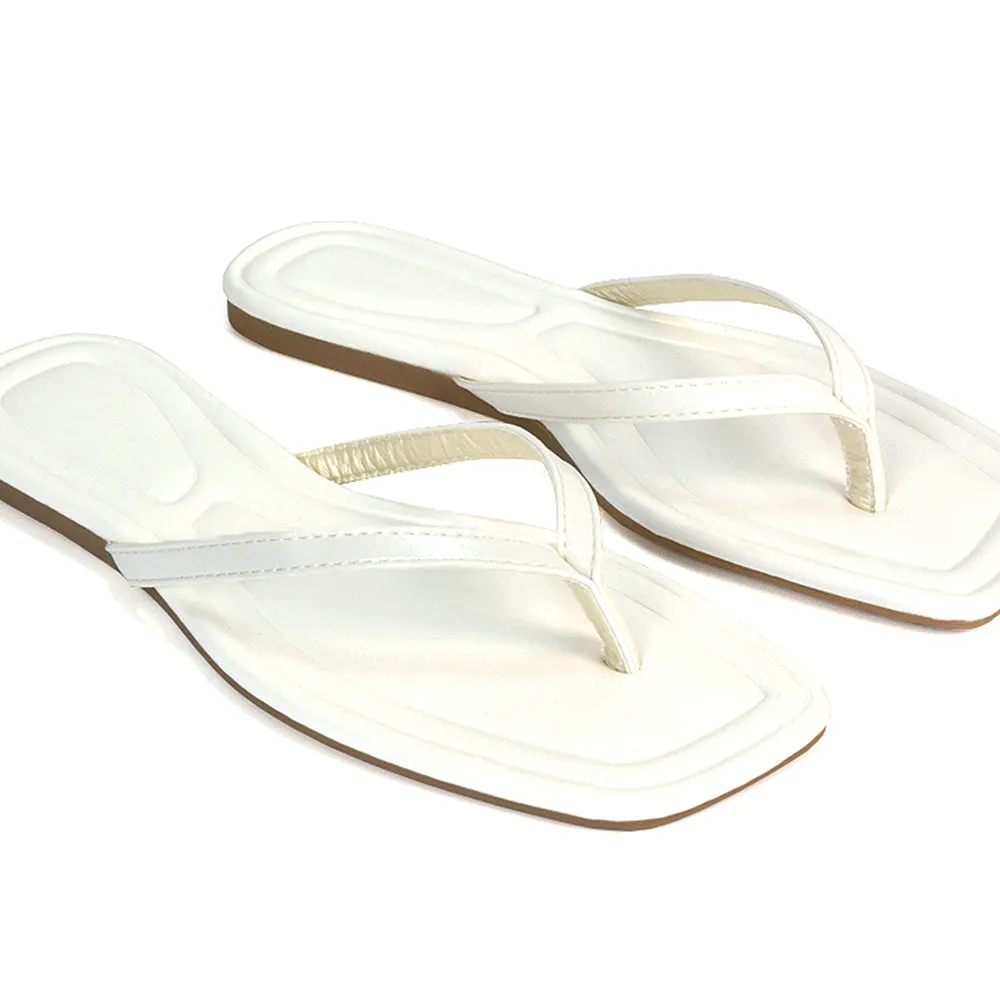 Rosie Flip Flop Square Toe Slip On Summer Flat Sandal Slides in Gold