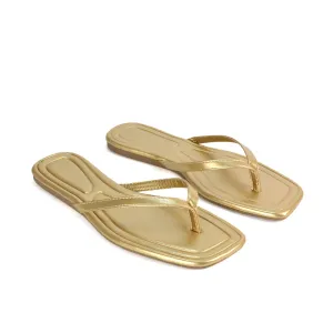 Rosie Flip Flop Square Toe Slip On Summer Flat Sandal Slides in Gold