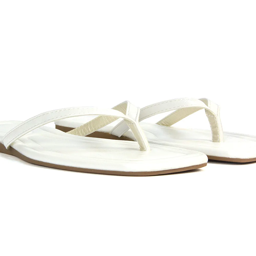 Rosie Flip Flop Square Toe Slip On Summer Flat Sandal Slides in Gold