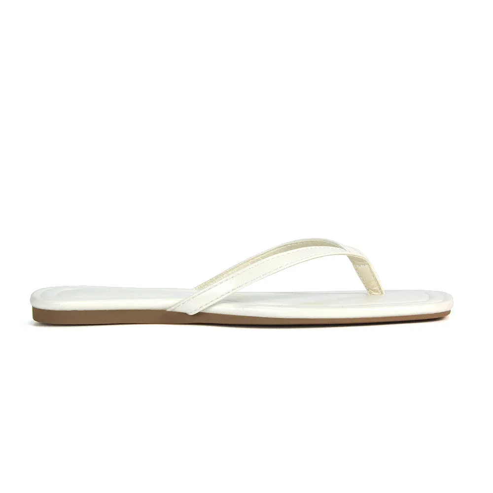 Rosie Flip Flop Square Toe Slip On Summer Flat Sandal Slides in Gold