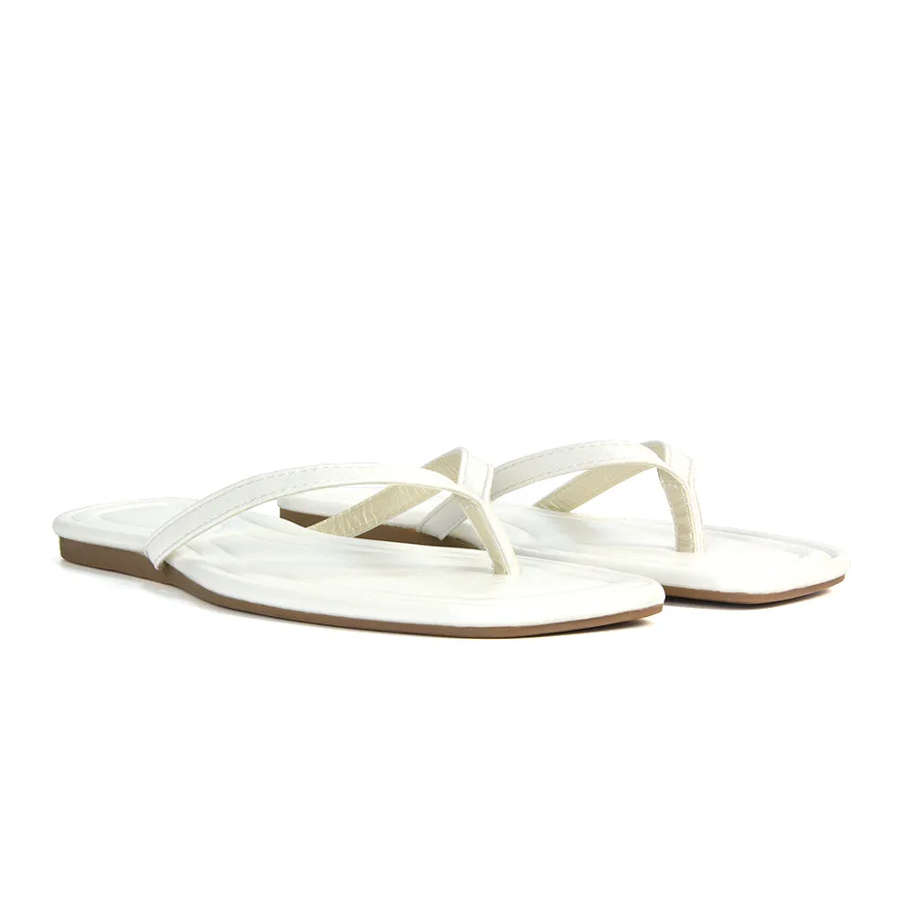 Rosie Flip Flop Square Toe Slip On Summer Flat Sandal Slides in Gold