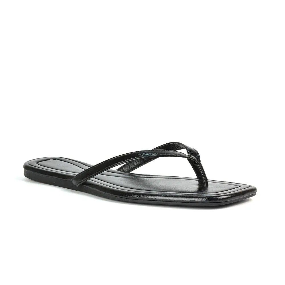 Rosie Flip Flop Square Toe Slip On Summer Flat Sandal Slides in Gold