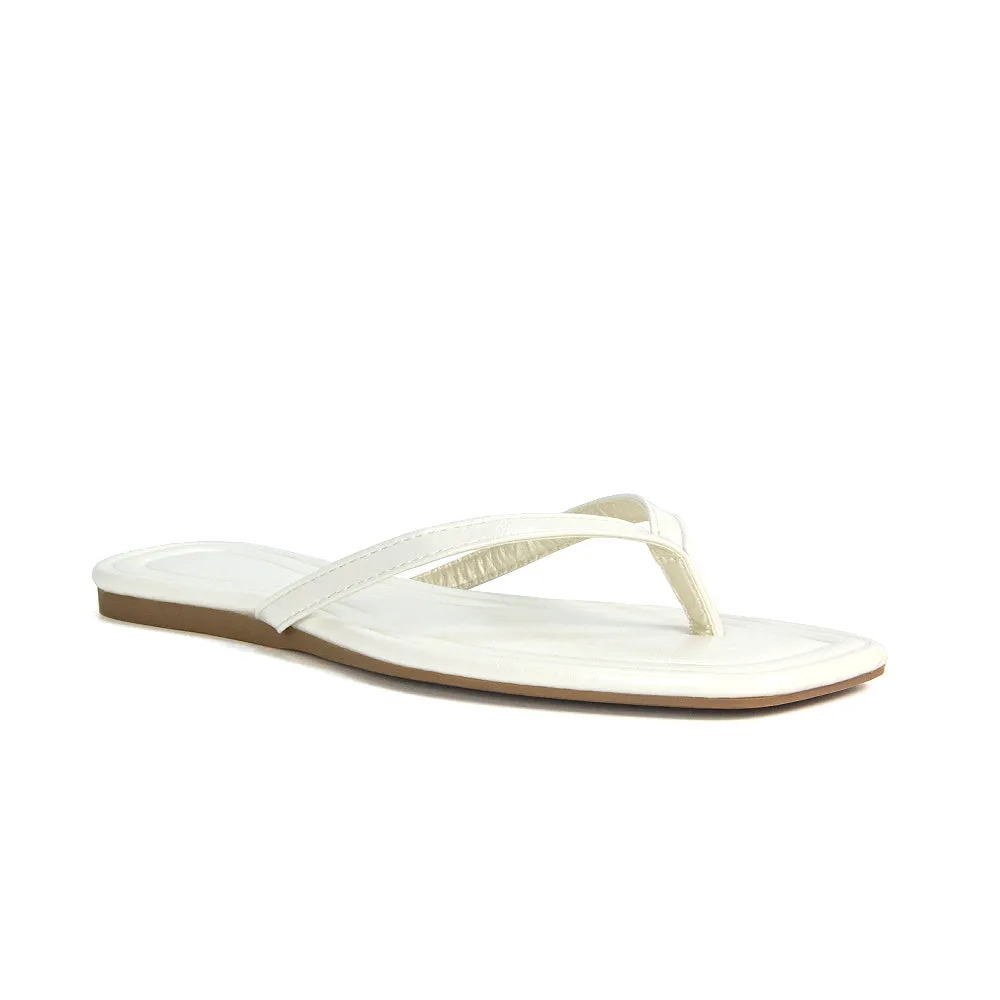 Rosie Flip Flop Square Toe Slip On Summer Flat Sandal Slides in Gold