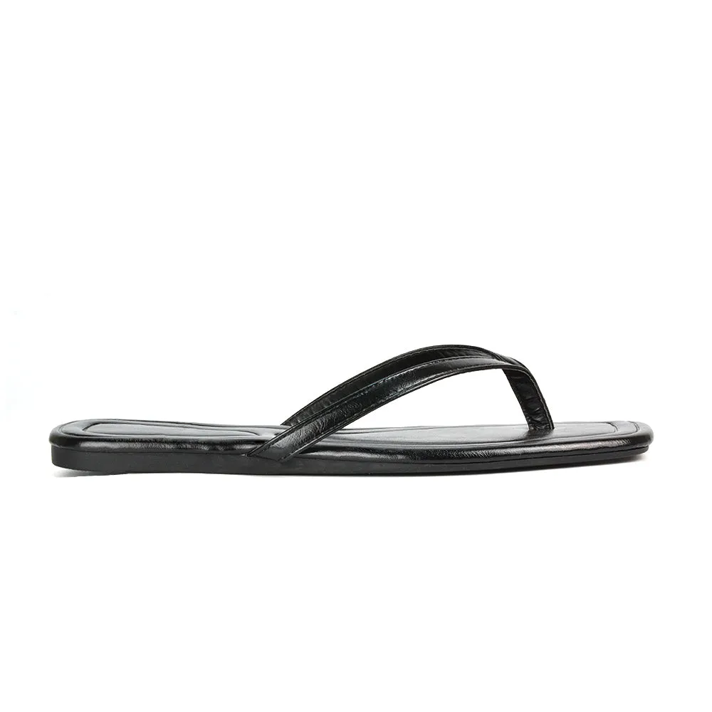 Rosie Flip Flop Square Toe Slip On Summer Flat Sandal Slides in Gold