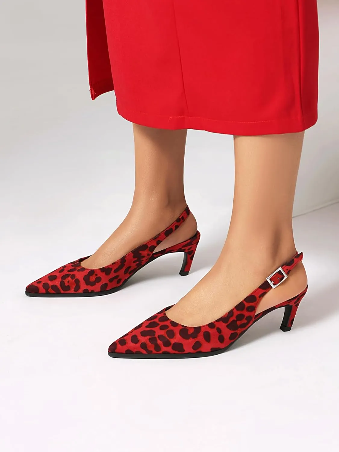 SACFOF Kitten Heels for Women Slingback Pointed Toe Heels Pumps Buckle Strap Stiletto Heeled Sandals Party Wedding Dress Pumps