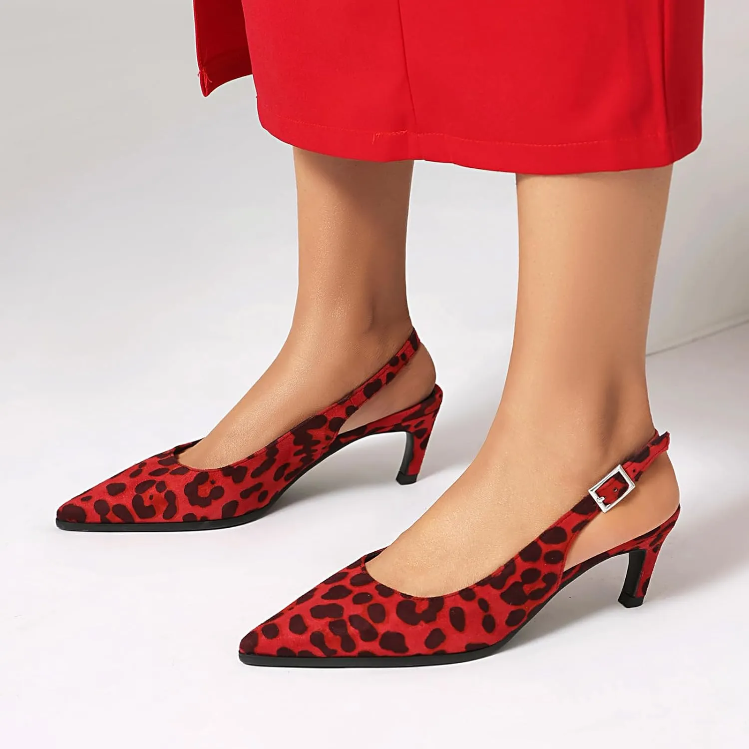 SACFOF Kitten Heels for Women Slingback Pointed Toe Heels Pumps Buckle Strap Stiletto Heeled Sandals Party Wedding Dress Pumps