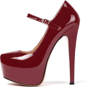 SAMMITOP Women's Round Toe High Heel Mary Jane Dress Pumps Platform Stiletto Shoes