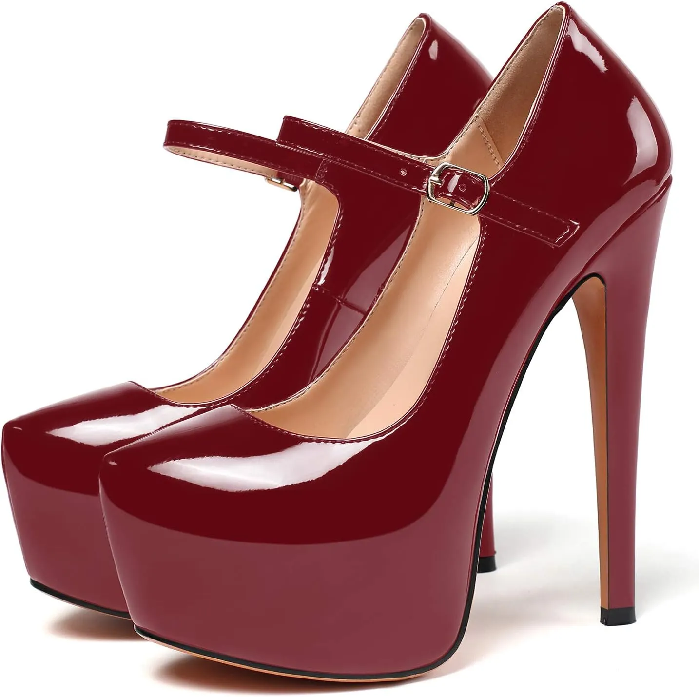 SAMMITOP Women's Round Toe High Heel Mary Jane Dress Pumps Platform Stiletto Shoes