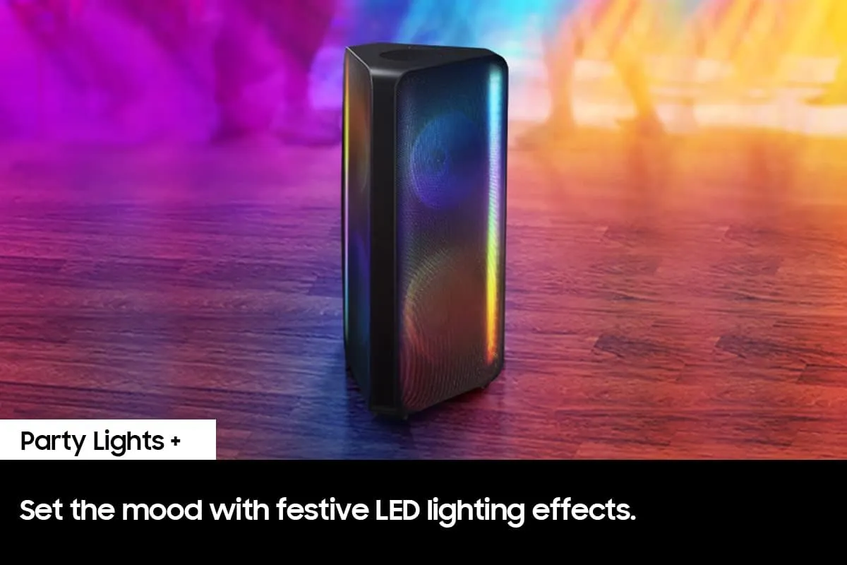 SAMSUNG MX-ST90B Sound Tower High Power Audio, 1700W Floor Standing Speaker, Bi-Directional Sound, IPX5 Water Resistant, Party Lights  , Karaoke, Wheels Included, Bluetooth Multi-Connection, 2022