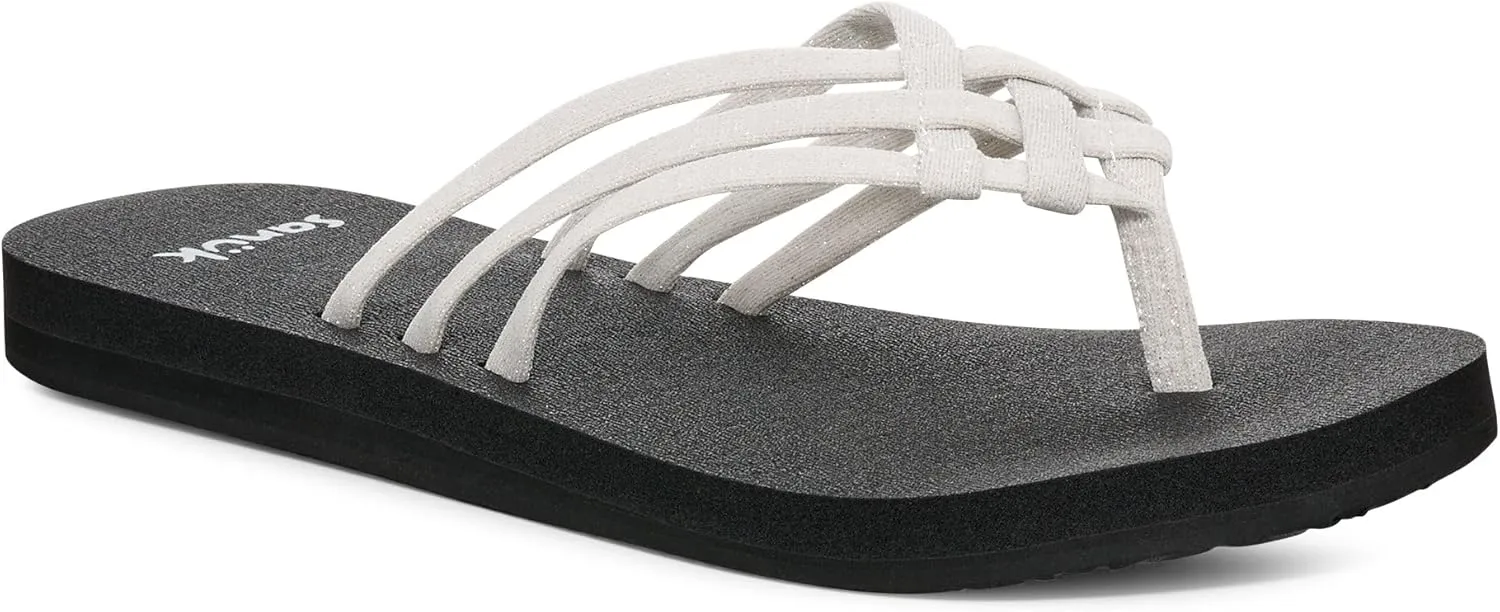 Sanuk Yoga Sandy II Sparkle | Flip Flops for Women | Yoga Sandals For Women | Women's Beach Sandals | Memory Foam Footbed