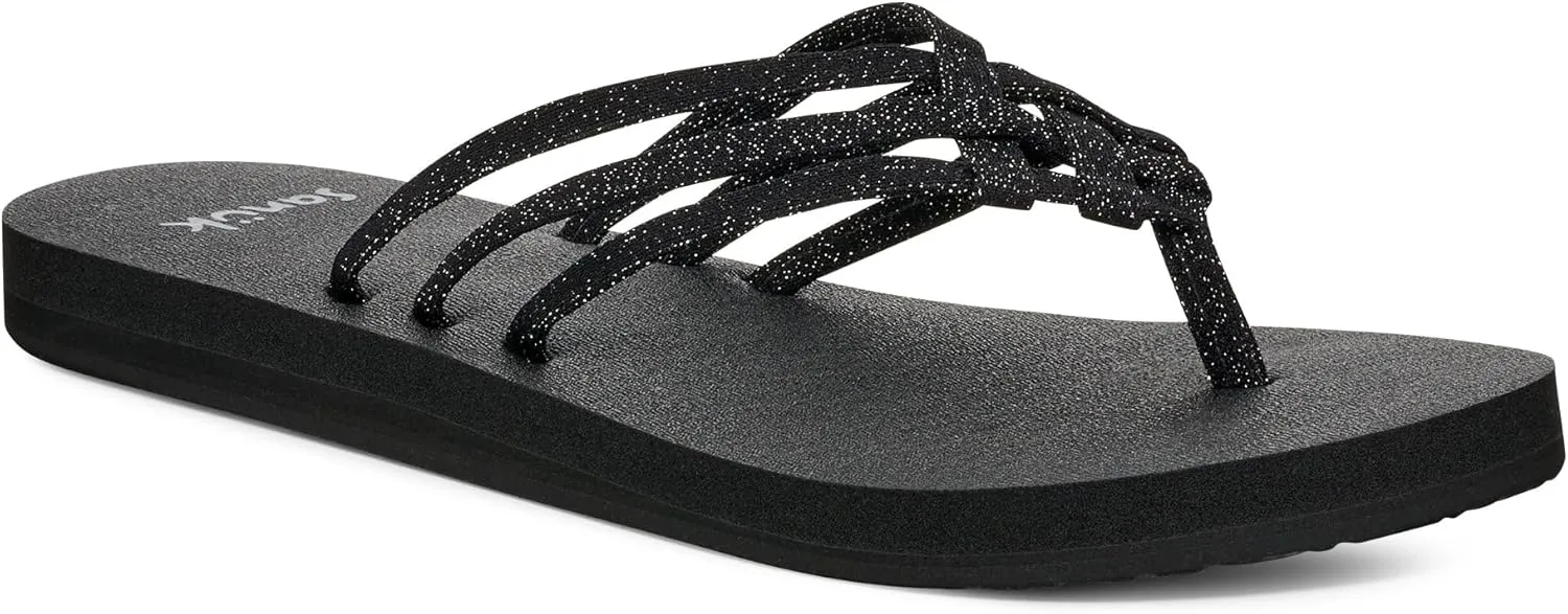 Sanuk Yoga Sandy II Sparkle | Flip Flops for Women | Yoga Sandals For Women | Women's Beach Sandals | Memory Foam Footbed