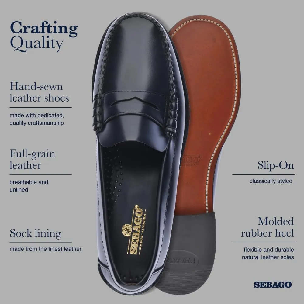 Sebago Women's Classic Dan Leather Penny Loafers – Hand-Sewn Slip-On Moccasins with Leather Sole & Timeless Design