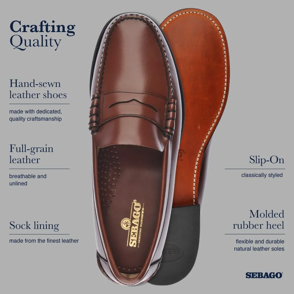 Sebago Women's Classic Dan Leather Penny Loafers – Hand-Sewn Slip-On Moccasins with Leather Sole & Timeless Design