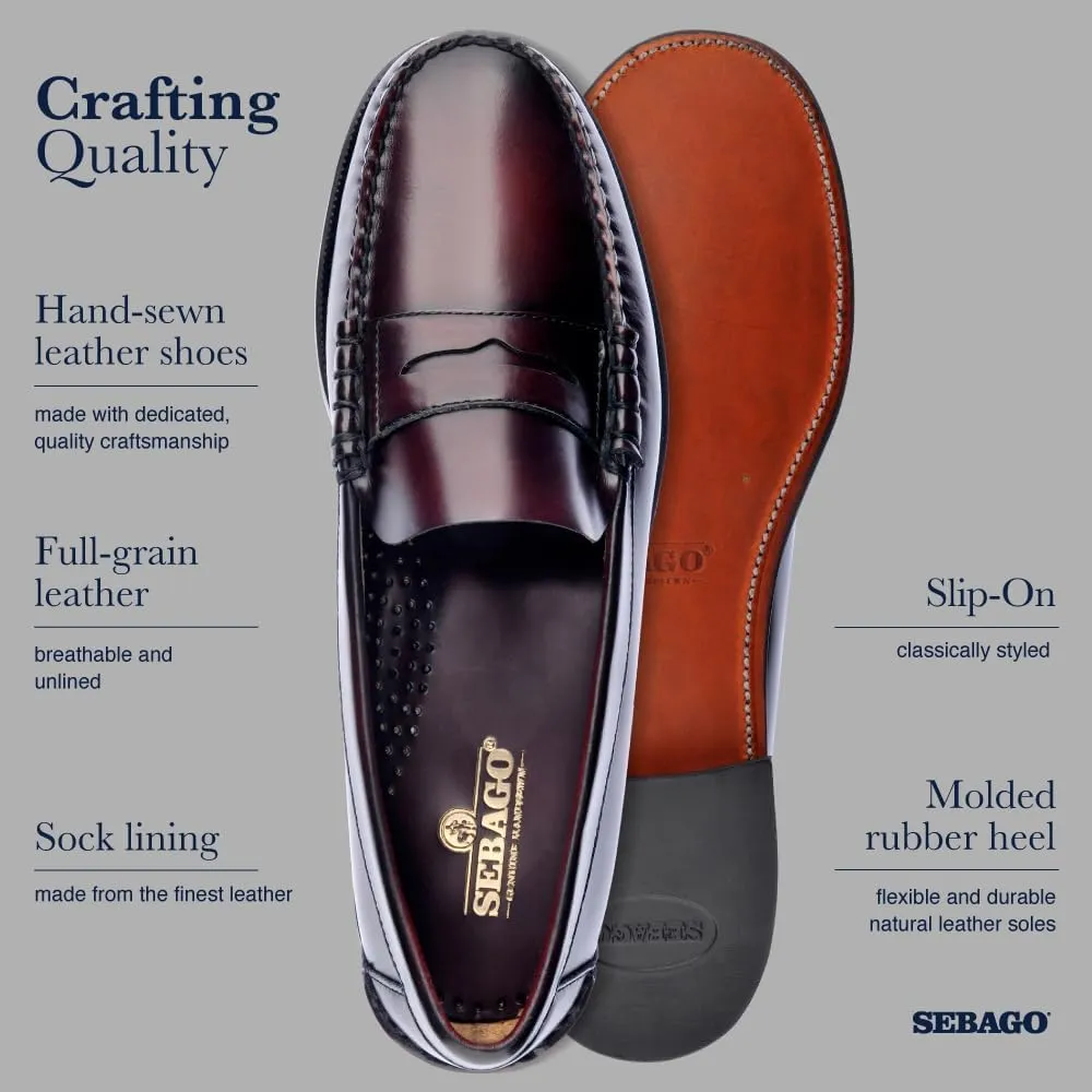Sebago Women's Classic Dan Leather Penny Loafers – Hand-Sewn Slip-On Moccasins with Leather Sole & Timeless Design