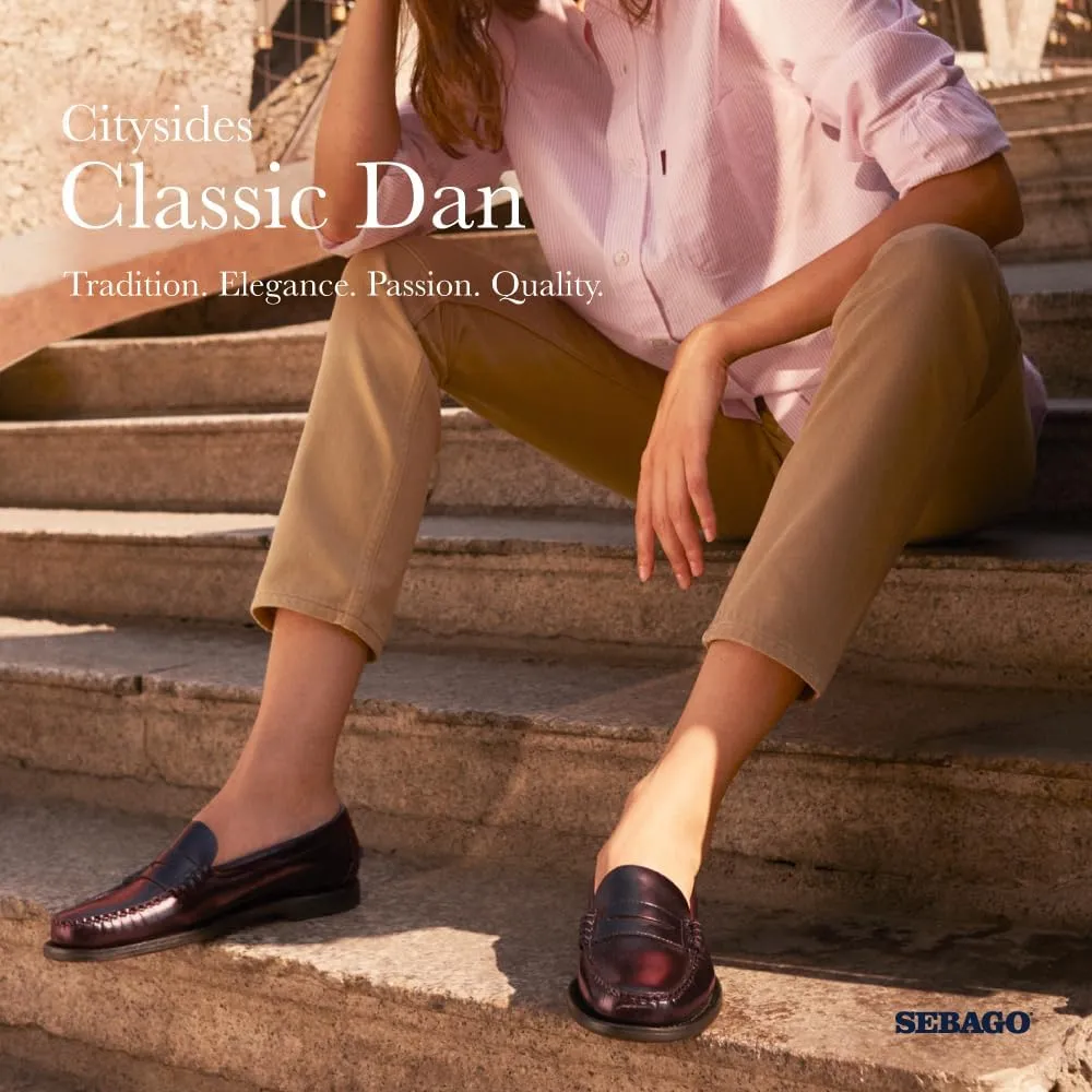 Sebago Women's Classic Dan Leather Penny Loafers – Hand-Sewn Slip-On Moccasins with Leather Sole & Timeless Design
