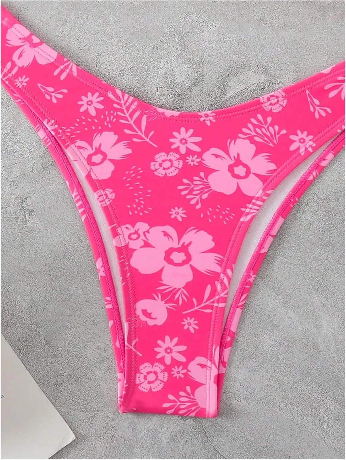 SHENHE Women's 2 Piece Strapless Swimsuit U Wire Floral Tie Back Ruched Bandeau Bikini with Thong Set
