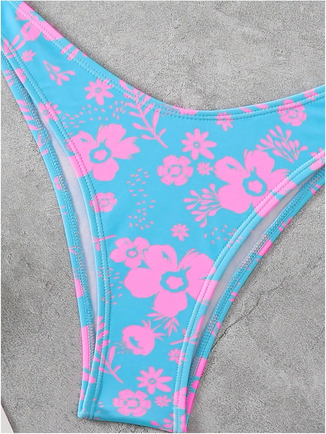 SHENHE Women's 2 Piece Strapless Swimsuit U Wire Floral Tie Back Ruched Bandeau Bikini with Thong Set