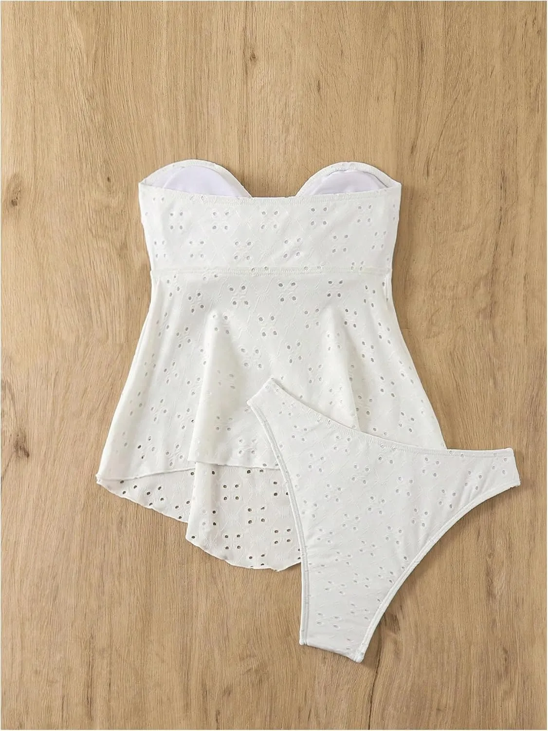 SHENHE Women's 2 Piece Strapless Tankini Swimsuit Tie Knot Eyelet Ruffled Bandeau Bathing Suit
