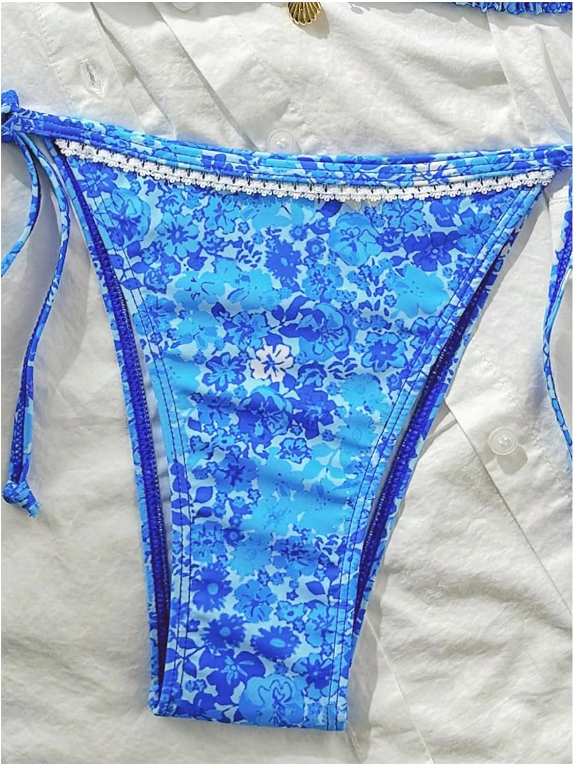 SHENHE Women's 2 Piece Swimsuit Floral Print Halter Tie Side Triangle Bikini Set