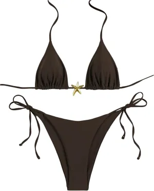 SHENHE Women's Triangle String Bikini Set 2 Piece Halter Swimsuits Starfish Metal Linked Swim Set