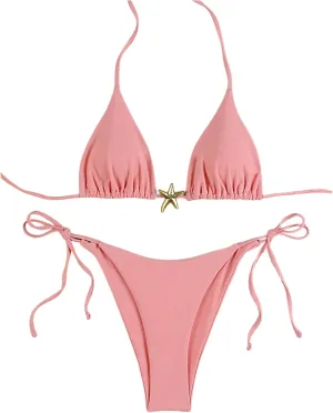SHENHE Women's Triangle String Bikini Set 2 Piece Halter Swimsuits Starfish Metal Linked Swim Set