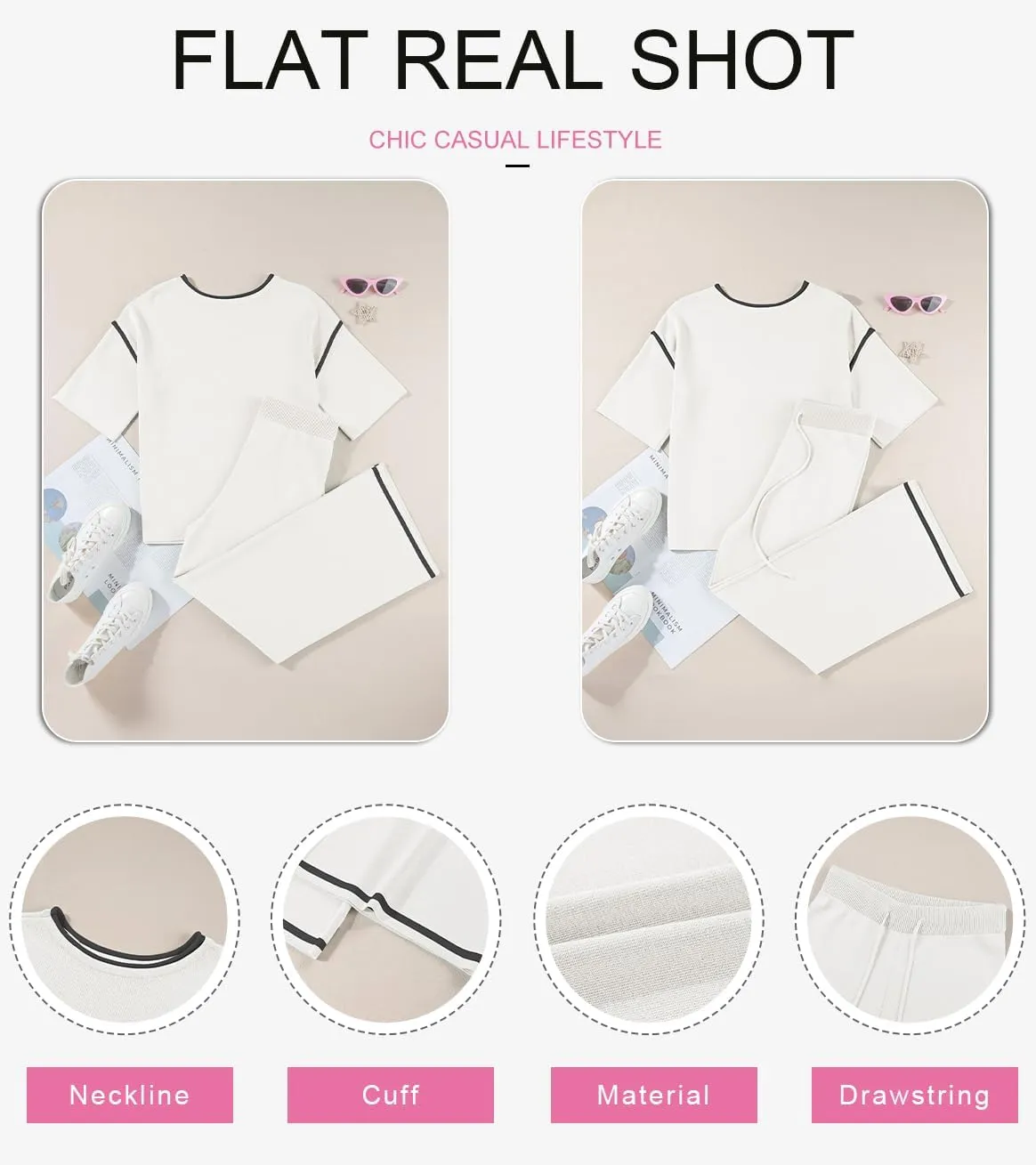 SHEWIN Womens Two Piece Outfits Casual Short Sleeve Knit Sweater Tops Matching Wide Leg Pants Tracksuit Lounge Sets