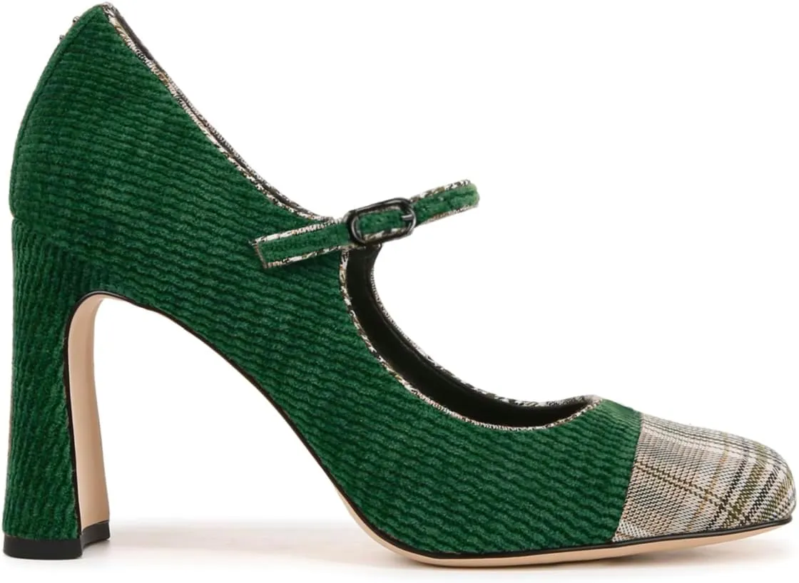 SHODENSE Women Chunky High Heel Mary Jane Pumps Shoes Square Closed Toe Ankle Strap Dress Sandals Two-Toned 3 Inch Block Heels Mary Janes Buckle Cap Toe Office Work Shoes Wedding Party Retro 4-11 M US