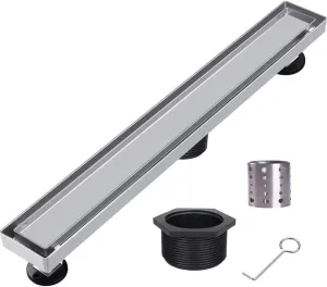 Shower Drain, 304 Stainless Steel Bathroom Linear Floor Drains Kit with Filter Bag, Adjustable Leveling Feet Silver 16 Inch