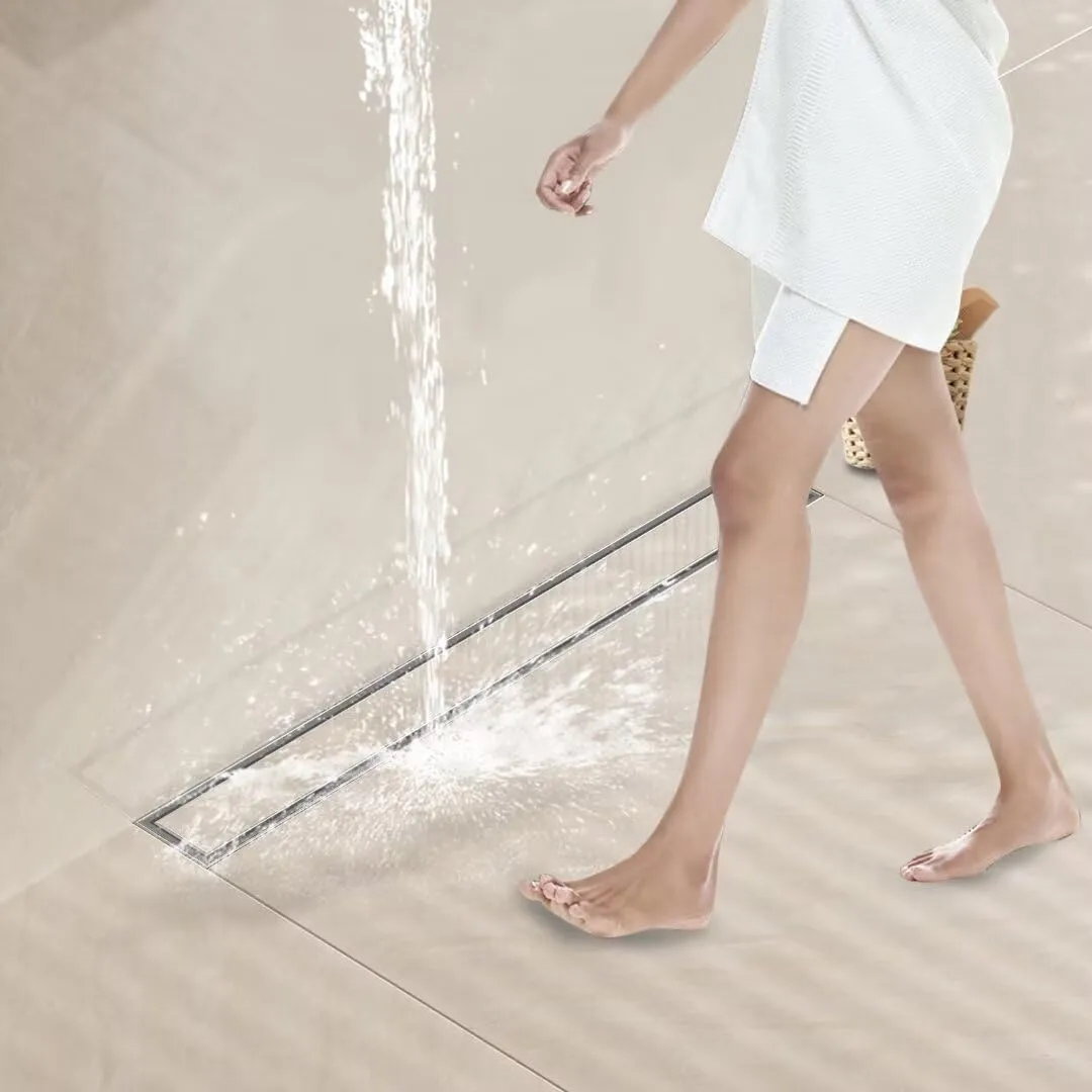 Shower Drain, 304 Stainless Steel Bathroom Linear Floor Drains Kit with Filter Bag, Adjustable Leveling Feet Silver 16 Inch