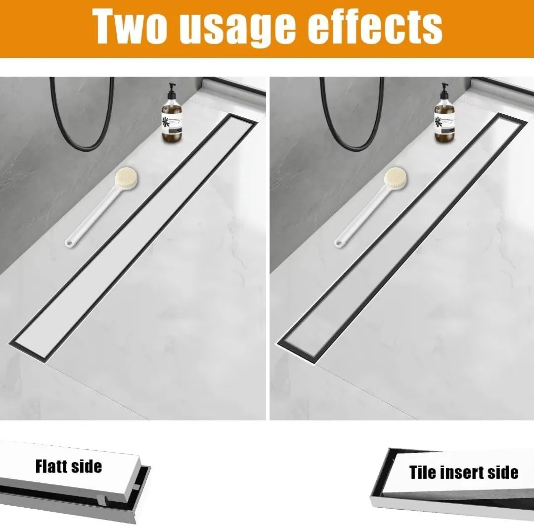 Shower Drain, 304 Stainless Steel Bathroom Linear Floor Drains Kit with Filter Bag, Adjustable Leveling Feet Silver 16 Inch