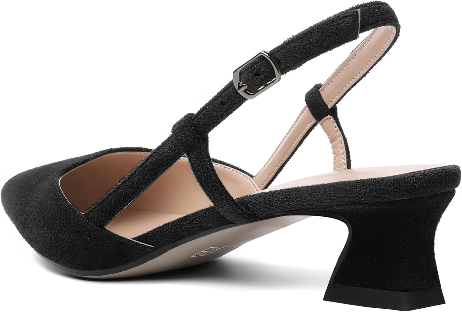 SHOWFOREST Womens Business Pointed Toe Suede Buckle Adjustable Strap Solid Closed Toe Kitten Low Heel Pumps Shoes 1.5 Inch