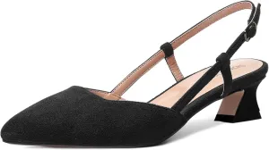 SHOWFOREST Womens Business Pointed Toe Suede Buckle Adjustable Strap Solid Closed Toe Kitten Low Heel Pumps Shoes 1.5 Inch