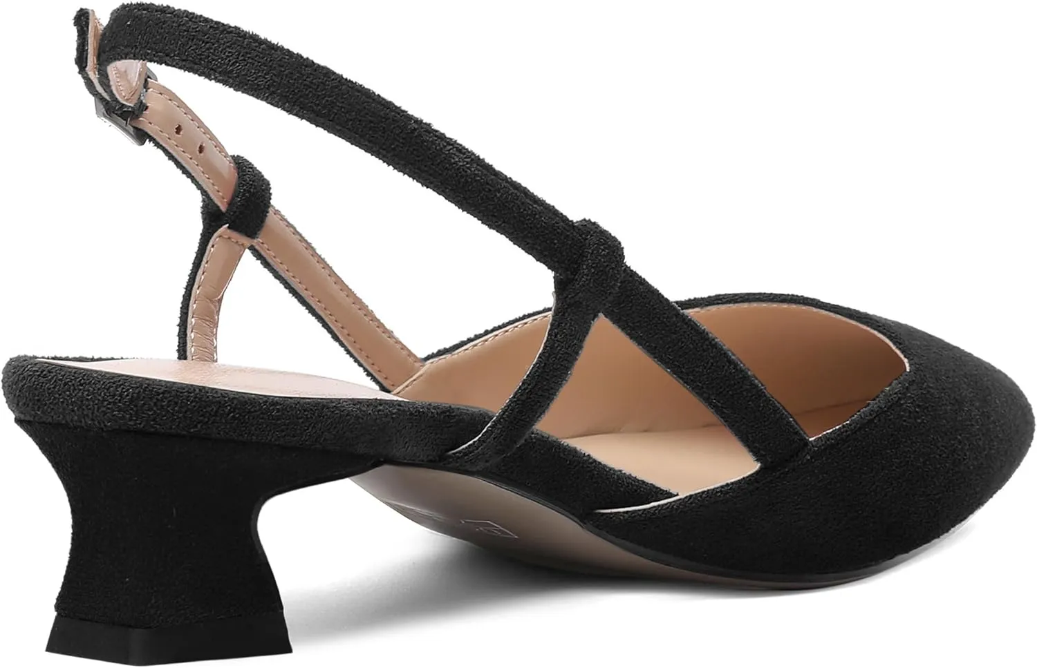 SHOWFOREST Womens Business Pointed Toe Suede Buckle Adjustable Strap Solid Closed Toe Kitten Low Heel Pumps Shoes 1.5 Inch