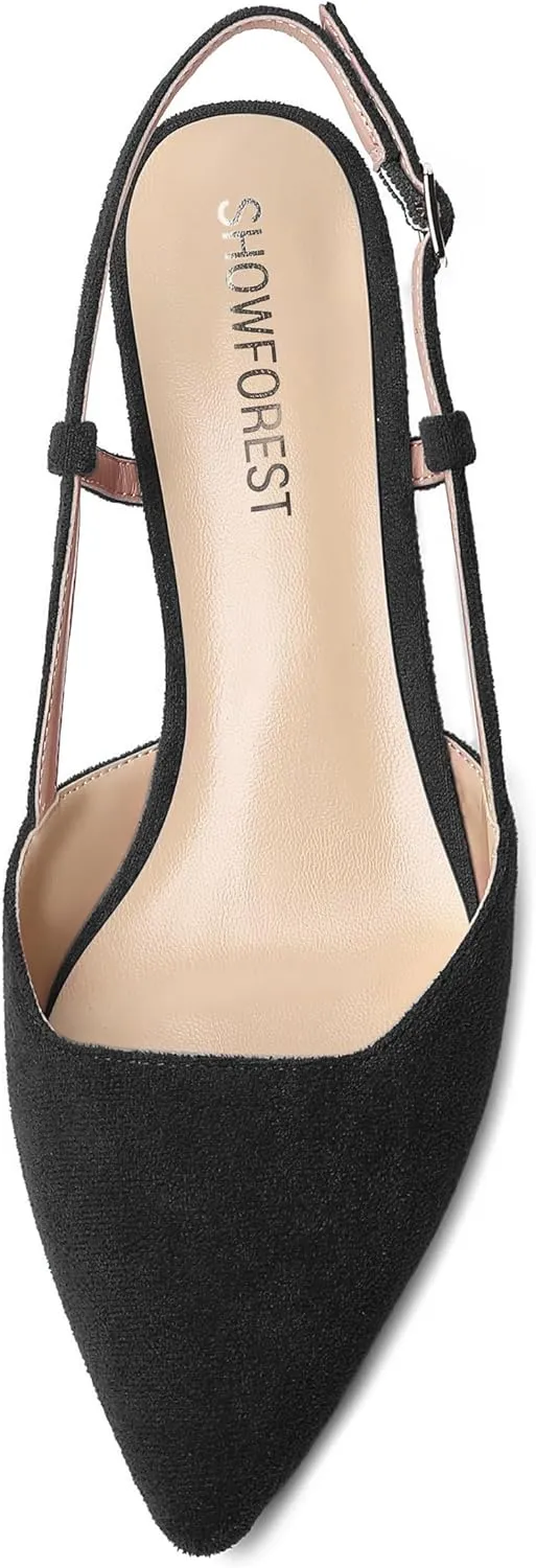 SHOWFOREST Womens Business Pointed Toe Suede Buckle Adjustable Strap Solid Closed Toe Kitten Low Heel Pumps Shoes 1.5 Inch