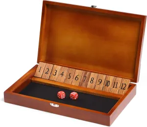 Shut The Box Dice Game with 12 Numbers and Lid, Wooden Classic Board Game with 4 Dice, Gift Package & Shut-The-Box Rules, Close The Box Gam for Kids, Adults, Family, Classroom, Home & Pub