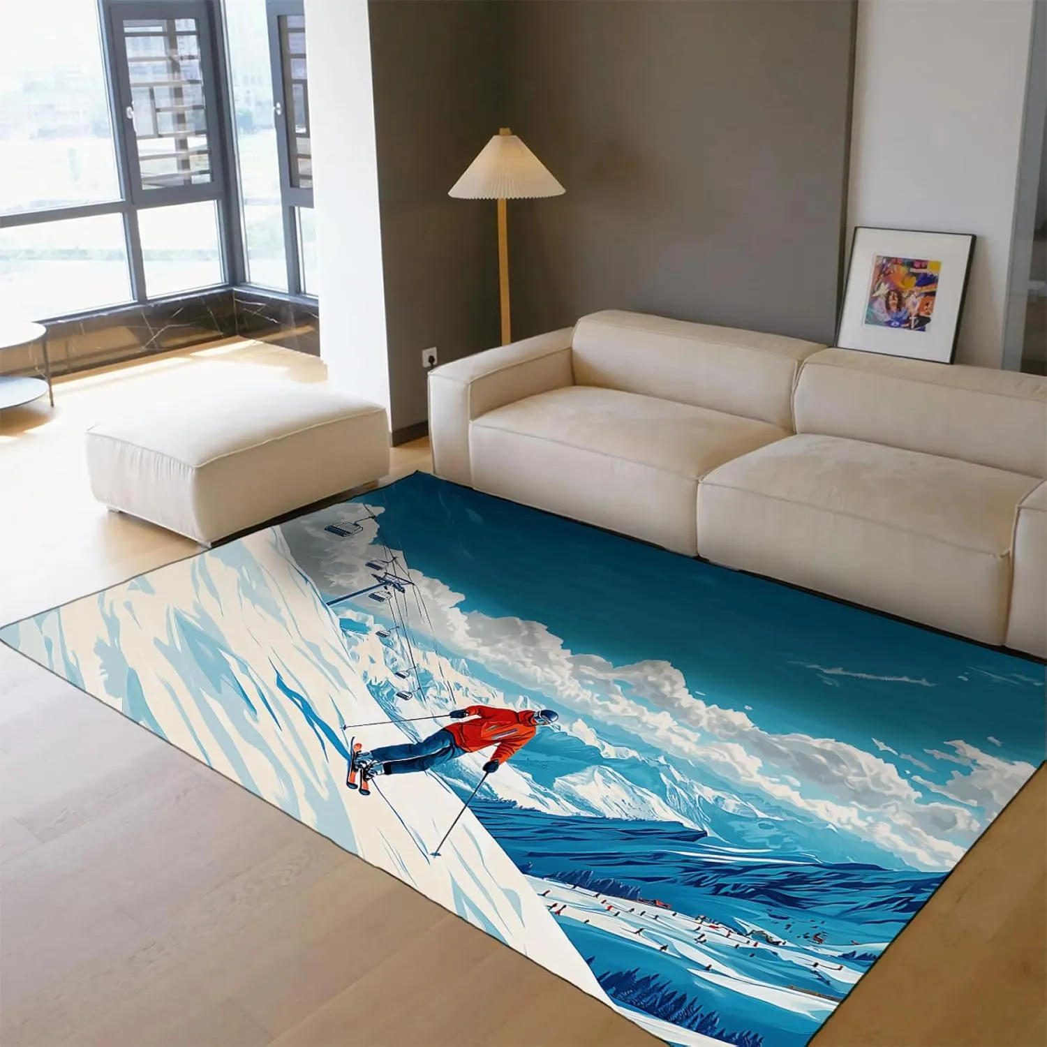 Ski Resort Feeling Area Rugs 3'3"x4'6" High-Altitude Sports Washable Rug Anti-Fatigue Anti-Slip Protection Carpets for Entryway Hallway