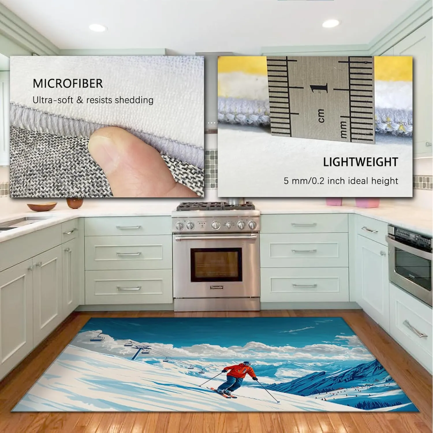 Ski Resort Feeling Area Rugs 3'3"x4'6" High-Altitude Sports Washable Rug Anti-Fatigue Anti-Slip Protection Carpets for Entryway Hallway