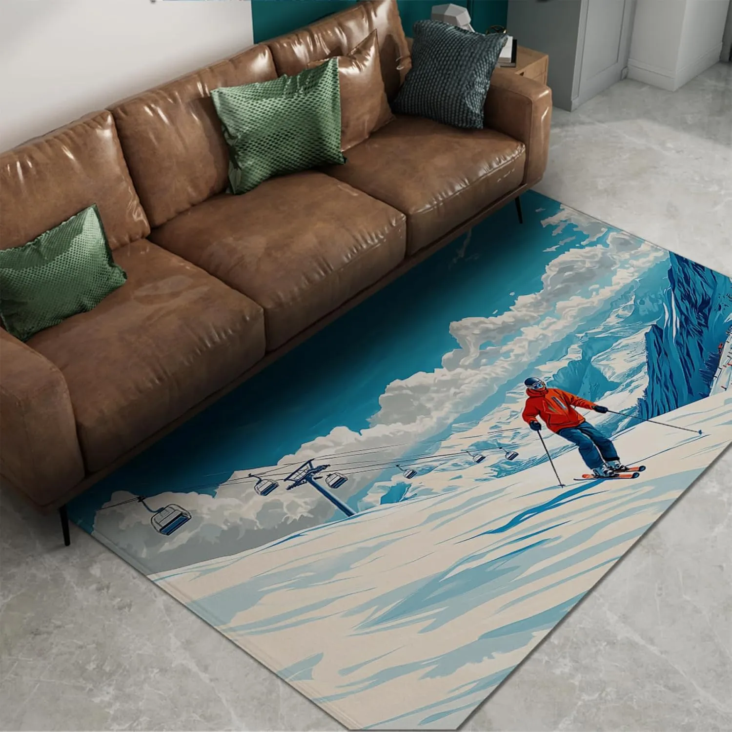 Ski Resort Feeling Area Rugs 3'3"x4'6" High-Altitude Sports Washable Rug Anti-Fatigue Anti-Slip Protection Carpets for Entryway Hallway