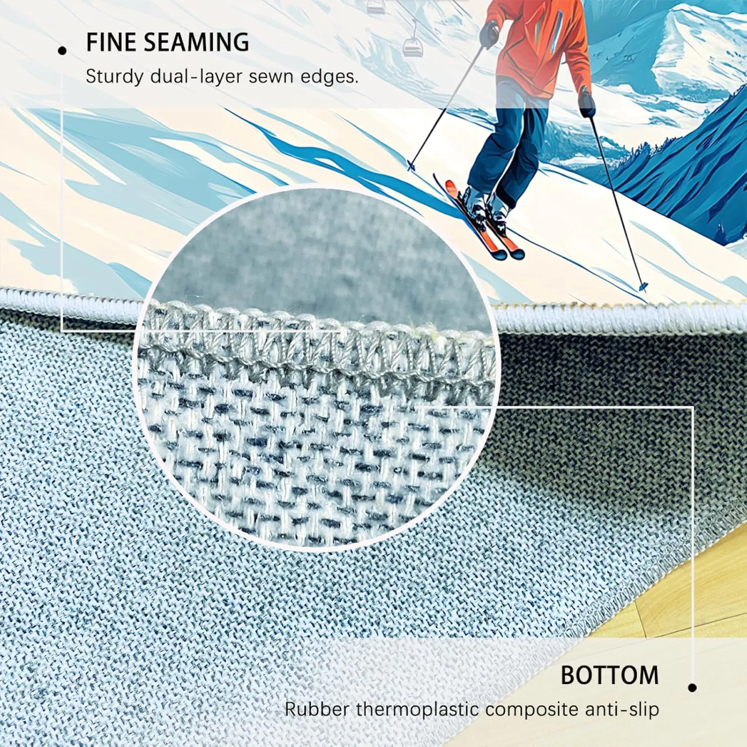 Ski Resort Feeling Area Rugs 3'3"x4'6" High-Altitude Sports Washable Rug Anti-Fatigue Anti-Slip Protection Carpets for Entryway Hallway