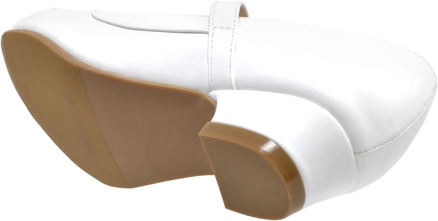 SOBEYO Girls' Dress Shoes Mary Jane Low Heel Flowers Cut Out Accents Leather Lining Insole Comfortable Memory Foam Cushion Wedding Party Princess Pump School Shoe