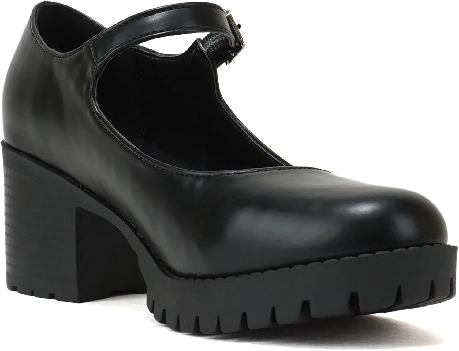 Soda “Boxer” ~ Women Mary Jane Round Toe Chunky Block Heel Lug Sole Pump with Adjustable Strap